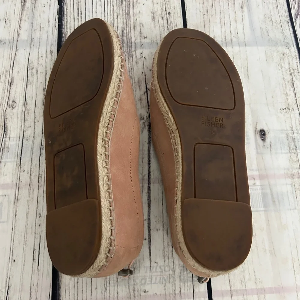 Eileen Fisher Tan Nubuck Leather Espadrille Flats Bungee Toggle SlipOn Shoes 9.5